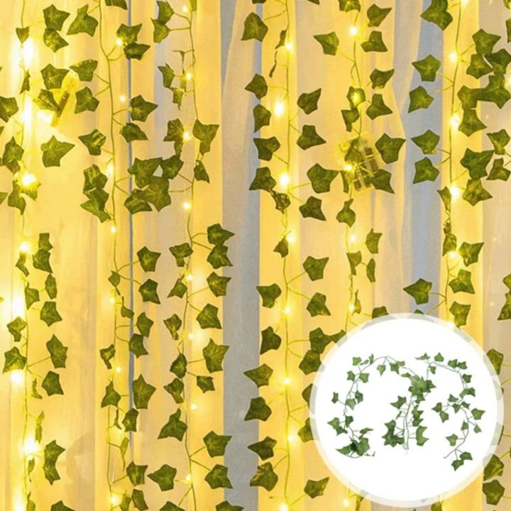 Battery Operated LED Artificial Leaves bail - 10 Ft Fairy Lights and 7 Ft Bail Green
