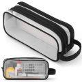 1 Piece 2 Compartment Pen Bags Clear Handheld Multifunction Pencil Pouch For Teen Students Black. 