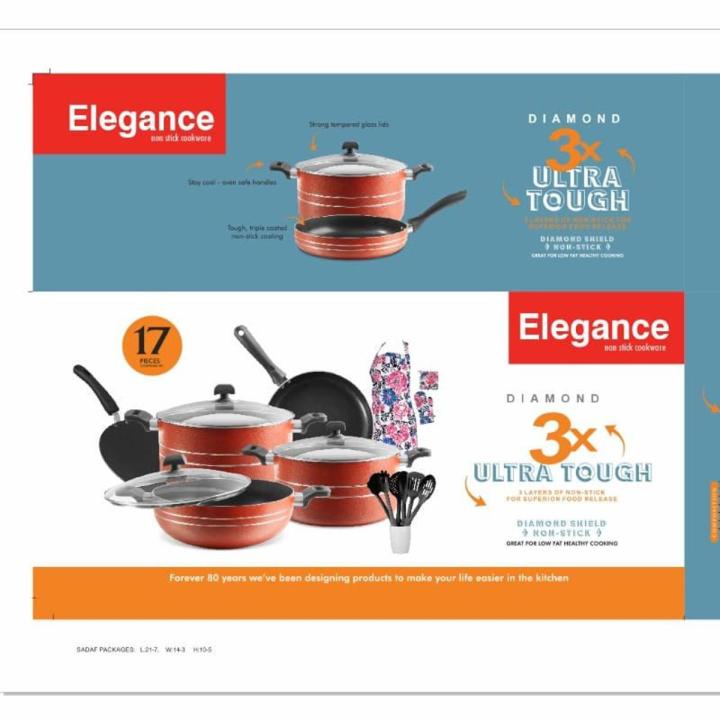 Elegance Non Stick Cookware Set | 17 pcs Non Stick Cookware set | 3 Layer Non Stick Cookware Set