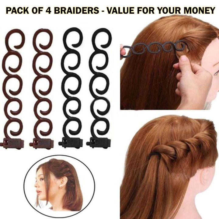 4Pcs Set Of Ladies French Hair Braiding Tools Magic Hair Twisted Shape Clip Braided Side Hair Plate Hair Tools Diy Hair Band Accessories Effortlessly Create Stunning Braided Hairstyles with 4Pcs Set of Ladies French Hair Braiding Tools