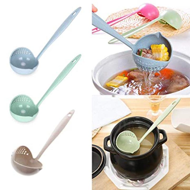 2 in 1 Plastic Spoon and Drainer and Strainer Long Handle Soup Spoons Cute Tableware Cooking Plastic Ladle Tableware