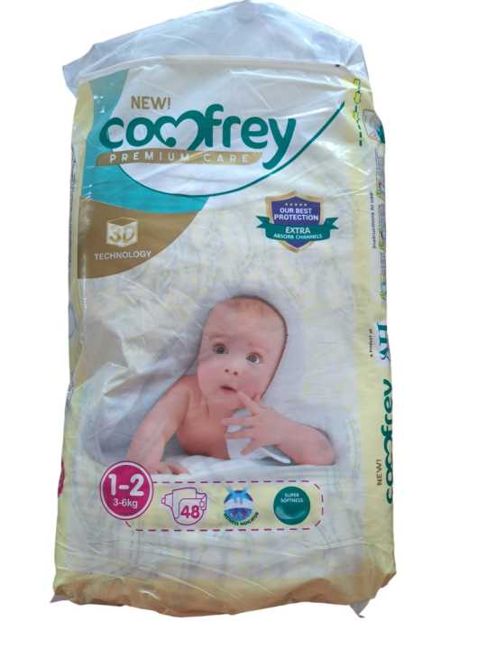 New! COMFREY Premium Care Baby Diaper Small Size 1-2 ( 48 Pcs ) 3D TECHNOLOGY With Extra Absorb Channels