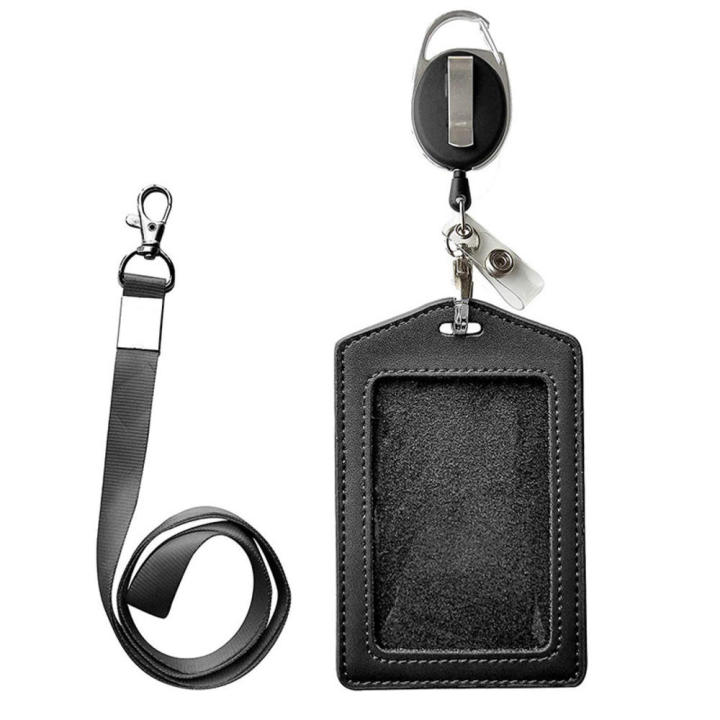 Business Badge holder Stylish Retractable Card band ID card holder Neck strap Leather Leather holder for Office Conference Trade show Corporate events Employee identification