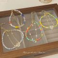 New Color Dopamine Crystal String Beads Double Layer Twin Bracelet Sweet Girly Pearl Geometric Bracelet All-Match. 