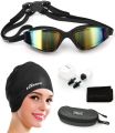 Swim Cap Swimming Goggles, Swimming Cap for Long Hair Swimming Glasses Anti Fog UV Protection for Adults Youth Men Women Kids with Nose Clip Ear Plugs Sets. 