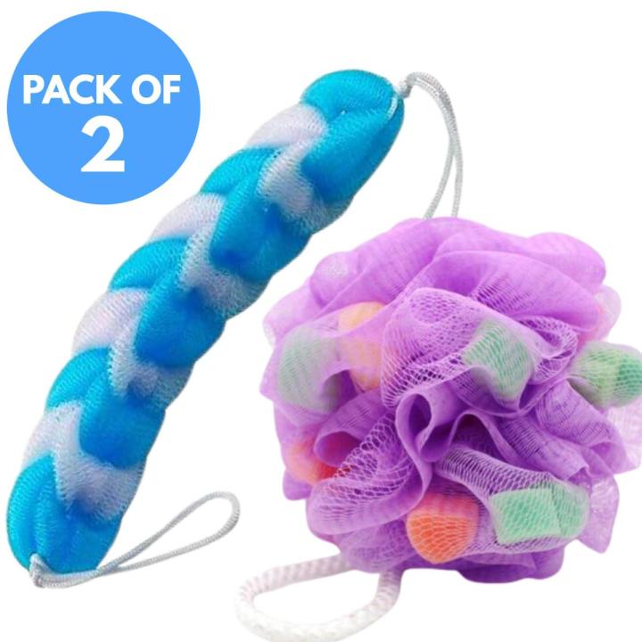 Pack of 2 - Long Bath Ball Sponge & Round Bath Sponge Body Cleaning ...