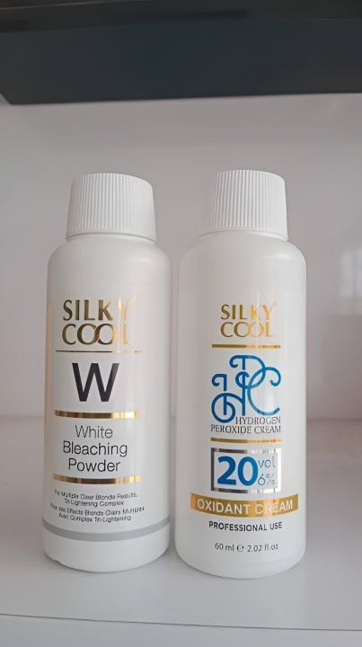Silky Cool White Bleaching Powder, 50g and Silky Cool Hydrogen Cream 6% 20 Vol , 60g