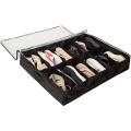Under Bed Shoe Organizer Bag Hard Solid Fabric with Clear Plastic Zip Cover Store up to 12 Pairs of Shoes 1 Pcs. 