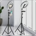 26cm Ring Light With Mobile Holder With 7Feet Tripod Stand in Three Different Mode Light 26CM/36CM Selfie LED Ring Light with 7ft Tripod Stand Mobile Phone Holder 26 CM ringlight 7 feet tripod stand 3 Modes RingLight Vlogging Light Mobile Phone Photograph. 