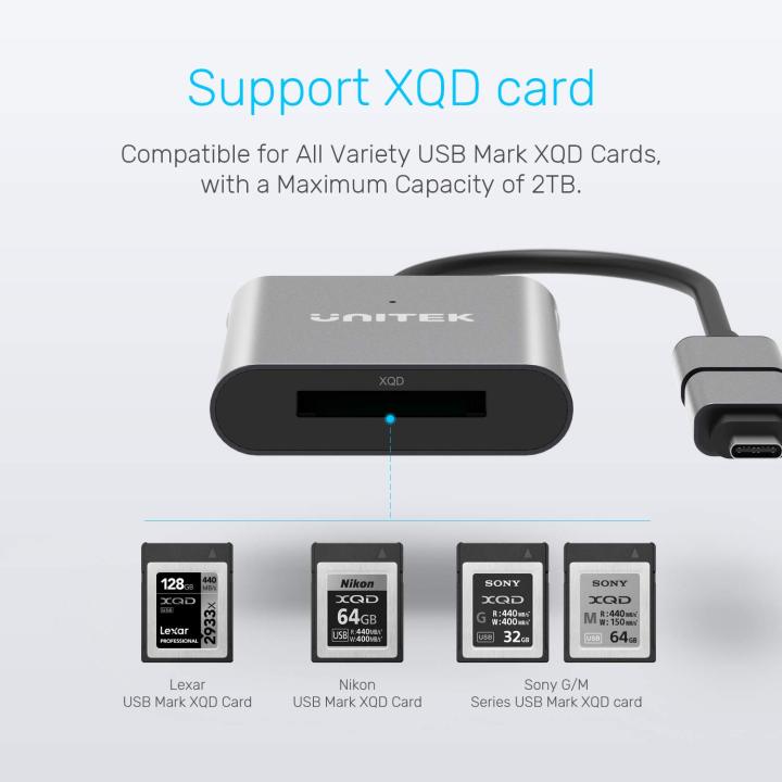 UNITEK XQD Card Reader, Unitek USB3.1 Gen1 Type A to XQD, Portable Aluminum Memory Card Adapter, Compatible for Sony Lexar Nikon Card ORIGINAL UK ZONE STOCK