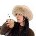 Windproof Bucket Hat For Women Korean Women's Winter Bucket Hat Lady Panama Hat With Fur Winter Houndstooth Bucket Hat Korean Bucket Hat. 