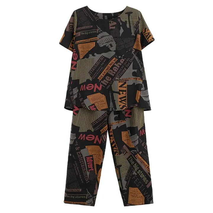 two%20piece%20set%20women%20Cotton%20Linen%20Summer%20Loose%20tshirt%20Lady%20Tops%20Shirt%20and%20Harem%20Pants%20Fashion%20Letter%20Print%20ropa%20mujer%20-%20Image%203