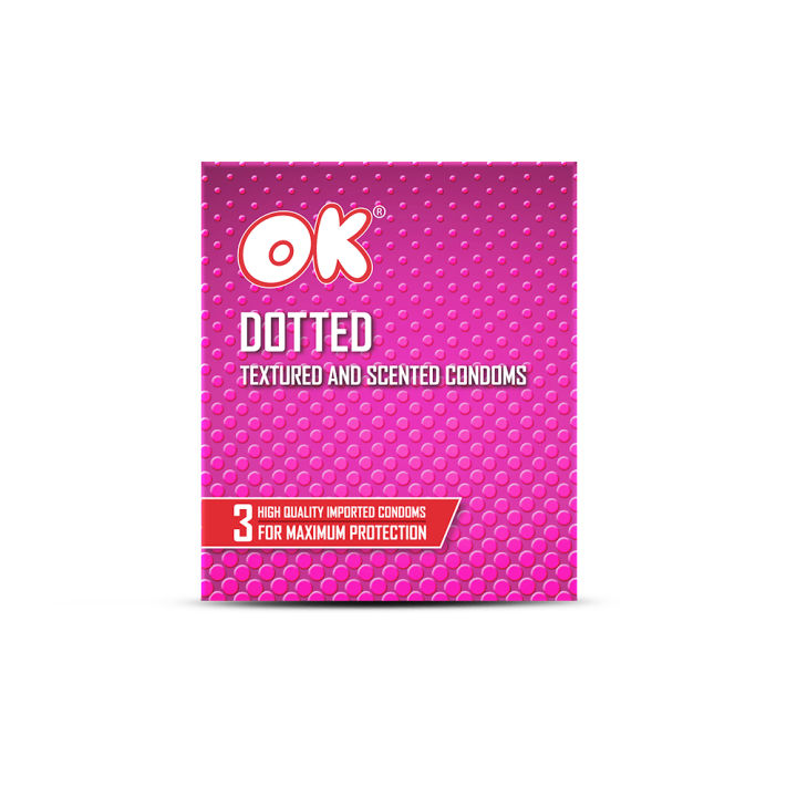 OK Condom Regular Fit Dotted 3s Latex Condoms for Men Non-Lubricated Scented Natural Feeling Protection