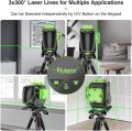 Laser Leveler Huepar 3x360 Cross Line  3D Self-leveling Three-Plane Alignment and Tiling Floor Green Beam Laser Tool, Switchable Vertical & Horizontal Lines, Li-ion Battery&Magnetic Pivoting Base S03DG-L. 