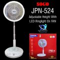 SOGO Rechargeable FAN With LED Ring Light On Front - Desk/Table USB Portable Fan With Height Adjustment (JPN-524). 