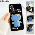 Jizetin for OPPO Reno7 Z 5G / F21 Pro 5G / Reno8 Z 5G Back Cover + Mirror + Hello Kitty Bracket 360 Rotation Luxury Plating Fashion Holder Phone Cases. 