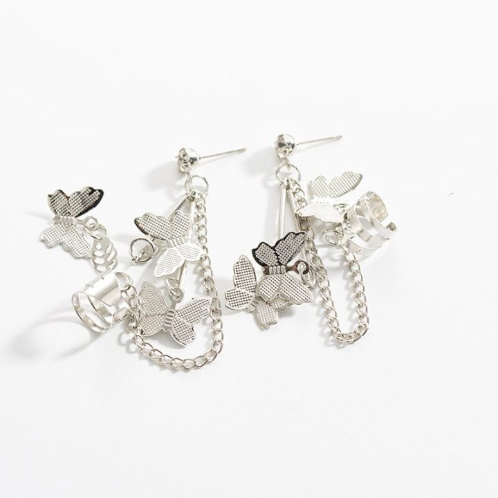 Pair%20Of%20Ear%20Cuff%20Butterfly%20Long%208%20cm%20Chain%20Pin%20Tassel%20Silver%20Color%20Earrings%20For%20Girls%20&%20Women%20-%20Image%203