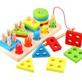 Fishing Four-Post Wooden Toy - 4 Column Tower Blocks Educational & Learning Toys-  Color Sorting - Magnetic Fishing Game- Multicolor-  Vibrant Color Construction 4 post Fishing Toy. 