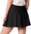 Women's High-Waisted Pleated Skirt - Casual Solid Color, School Uniform, Night Wear, Black. 