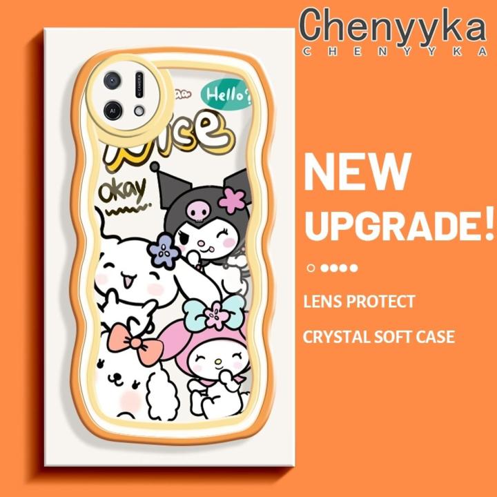 chenyyka For OPPO A16K A16E Case Cartoon Cute Kuromi Pattern Colorful Lovely Cream Wave Border Soft Clear Shockproof Phone Cases Creative Camera Transparent Casing Simple Gentle Protective Cover