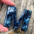 Keychain- Blue Glitter Initial Keychains-  A-Z letters-  Resin Keychains for boys and girls- Key Holders. 