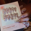 24Pcs Long False Nails Glitter Diamond Design Press on Nails Tips Nails Performance Festival Acrylic Artificial Wearable. 