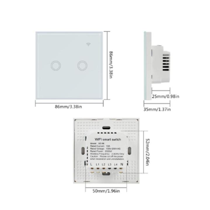 Light Switch, YANF WiFi Smart Light Switches Touch Switch Wall Panel Compatible with Alexa and Google Home, APP Remote Control and Timing Function with Tempered Glass Touch Screen(1 Way 2 Gang)