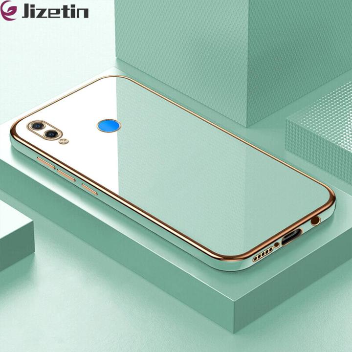 Jizetin (Free Lanyard) for Huawei Nova 3i Back Cover Pure Color Luxury 6D Plating Case Side Pattern Soft Silicone Square Mobile Phone Cases