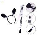 Zebra Ears and Long Tail Set Costume Accessories Kids Animal Headband for Halloween Themed Party. 