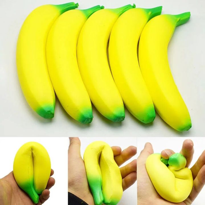 【Funny Bunny Toy Store】Squish Banana Toys Slow Rising Squishy Fruit Squeeze Toy Funny Stress Reliever Reduce Pressure Gift