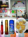 Birthday Party Decoration Complete Package, Balloons, Poppers, Spray, Confetti, Sparkling Candles, Happy Birthday Letter Candles, Strip, Balloons, Pump - All in One - 8 Items & 50 plus Pieces. 