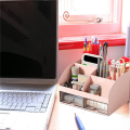 Desk Organiser-Office Organiser with 6 Compartments and 2 Small Drawers, Desk Storage Box for Pen Holders, Remote Pink Reusable Durable. 