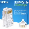 Pack of 2 - RJ45 Cat5e Pass Through Connectors - Easy to Crimp Modular Plug for Solid or Stranded UTP Network Cable  Male Ethernet Connector End. 