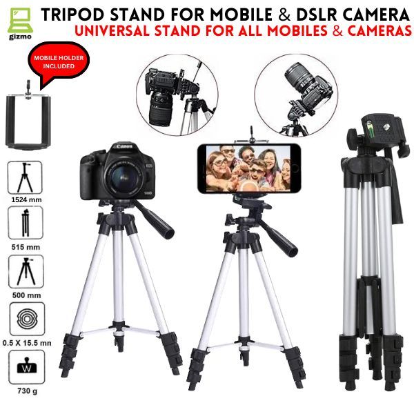 Tripod Stand For Mobile Phones, Camera & DSLR With Mobile Phone Holder - Portable & Adjustable Tripod Stand 1 Feet / 3.5 Feet / 5 Feet 3110 & WT330A - Universal Tripod Stand For Mobile & YouTube Videos - Phones Light Weight Premium Quality - For Vlogging