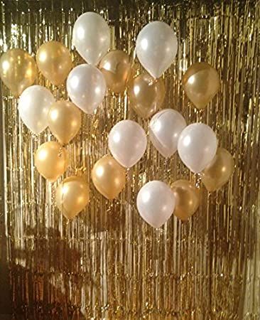 25 Golden White Latex Balloons Pack