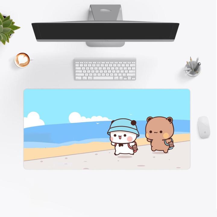 Panda Bear Hug Bubu Dudu Gaming Mouse Pad Keyboard Desk Mat Mochi Mochi Peach Cat XXL Waterproof Mousepad for Computer