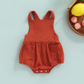 Baby Boy Girls Sleeveless Jumpsuit Summer Casual Solid Color Suspender Romper with Pockets. 