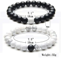 Pack of 1 pair (2 pcs) Black & White Agate Energy Stone Beads Distance Bracelet Set Couple Bracelet Special Set By TOS with a cute Box. 