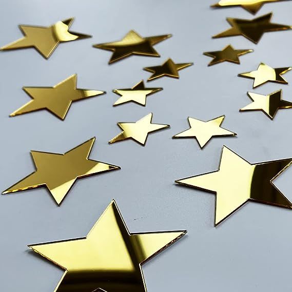 Self-Adhesive Wall Art, Acrylic Stars, Home Decoration Items, Wall Decoration Items, Small Decoration Pieces. Gold Acrylic Stars Home wall decor wall art shining stars golden