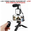 6 in 1 Video Making Vlogging Kit Tripod For Smartphone & Camera Vlog Kit - Mini LED Video Light, Extendable Phone Clip, Tripod with Adjustable Brightness For Live Stream Vlog Video Shooting Video Conference Selfie. 