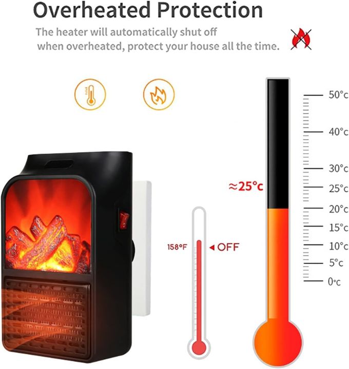 Portable Electric Flame Heater Fireplace Mini Wall Outlet Flame Heater
