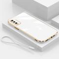 For Vivo Y20S Cover with Wrist Strap Fashion Shiny Plating Square Bumper Girls Phone Case Soft TPU Silicone Shockproof Protective Back Cover. 