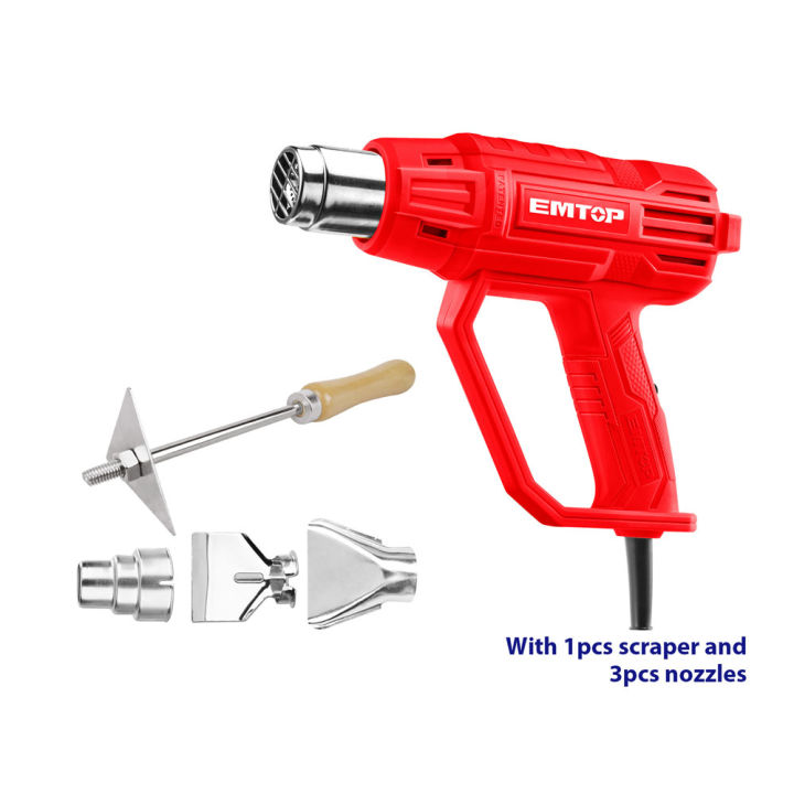 Emtop Industrial  Electric Heat Gu-n with 3 Pcs Nozzle 1 pcs Scraper Included 2000W
