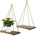 Wall Swing Storage Shelves Wood Hanging Shelf Jute Rope Organizer Rack. 
