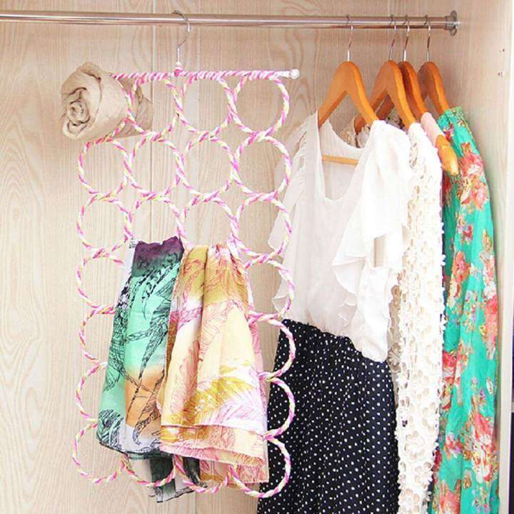 Multipurpose Scarf Hanger Scarf Organizer Holder with 28 Holes Ideal for Hanging ties,mufflers,belts,Dupatta -Foldable