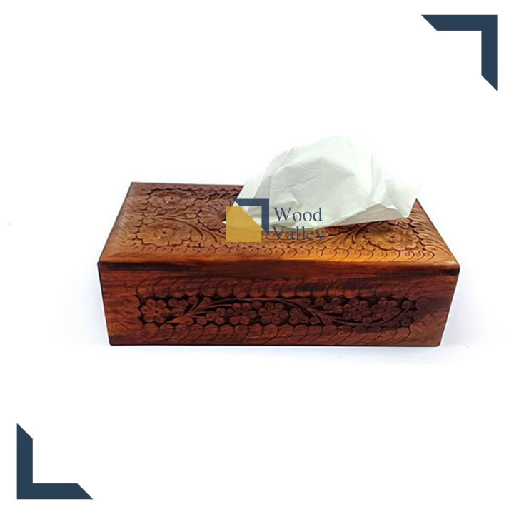 Wood Valley-Carving Tissue Box-Best Quality-Elegant Wooden Tissue Box Cover With Carving Art-Wooden Hand Made Carving Tissue Box-Traditional Carving Tissue Box-Chiniot Handicraft