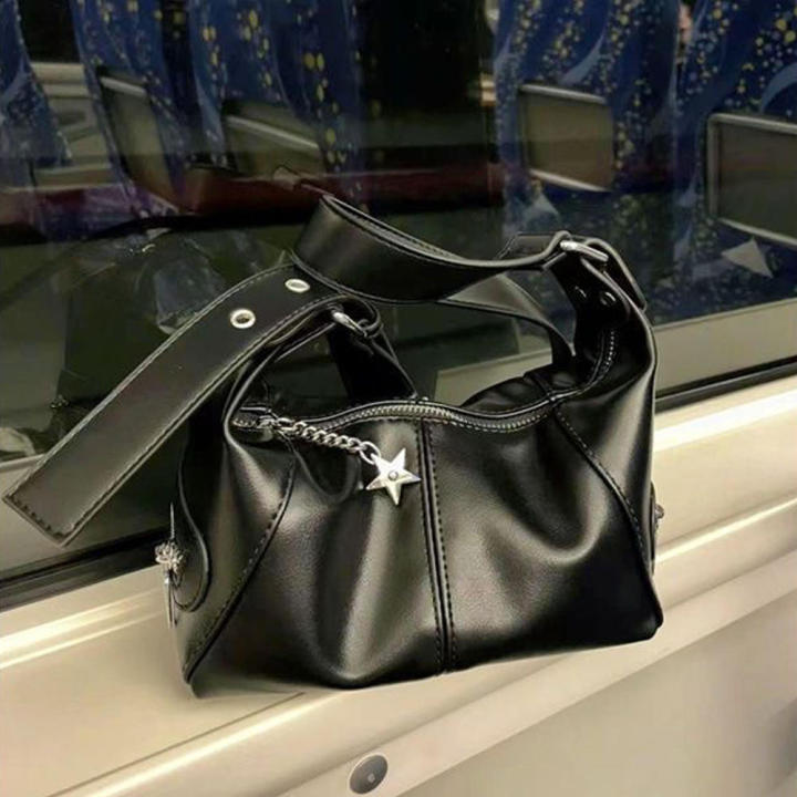 Star Pattern Gothic Handbag Casual Chic Y2K Aesthetic Korean Crossbody Bag Black Vintage Harajuku Purse for Women's Fashion Daily Matching Urban Outfit Trendy Look Accessorizing Outfits