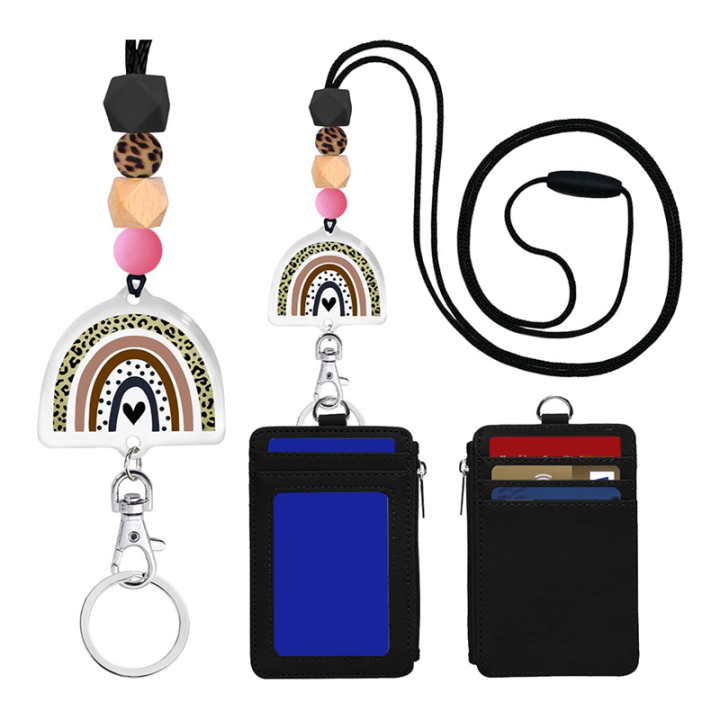 1 Piece Rainbow Lanyards Cute ID Holder with Lanyard Silicone Beaded Breakaway Lanyard for Id Card and Keys,