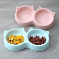 Cat Shaped Double food bowl Pet Plastic food bowl Foodie Puppies Non-Slip, Non-Toxic Pet Feeding Plastic Cat Face Shaped Double Bowl Food & Water Feeder 2-in-1 Bowl for Dogs, Puppies, Cats & Kittens - Multi Colour. 