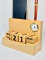 Wooden Calendar Forever with Clock, Pen Holder and Visiting Card Holder. 